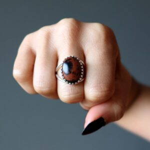 Mahogany Obsidian Ring Dragon Glass Oval Sterling Silver