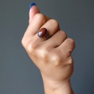 Mahogany Obsidian Ring Earth Gem Adjustable Gunmetal