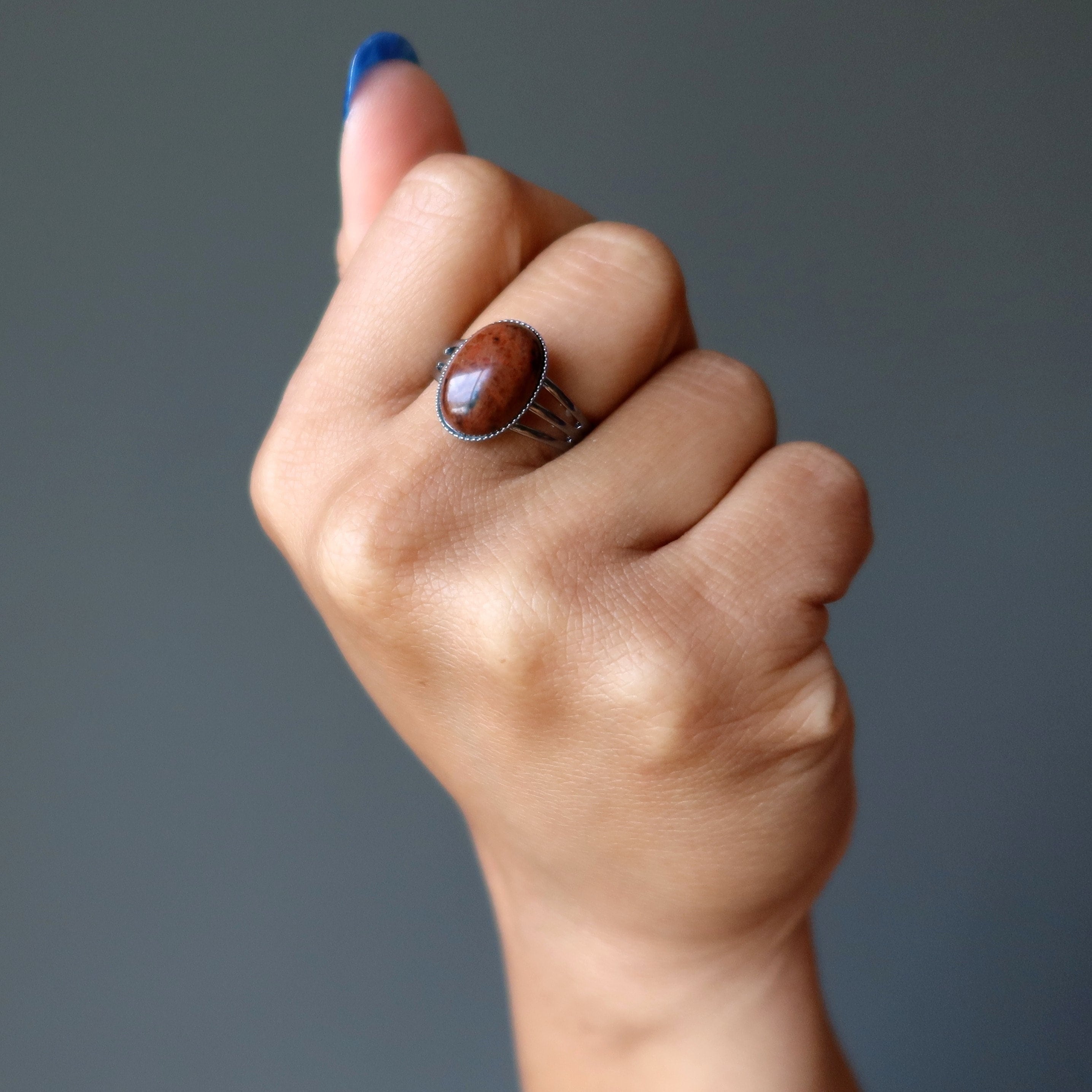 Mahogany Obsidian Ring Earth Gem Adjustable Gunmetal Mahogany Obsidian Ring Earth Gem Adjustable Gunmetal