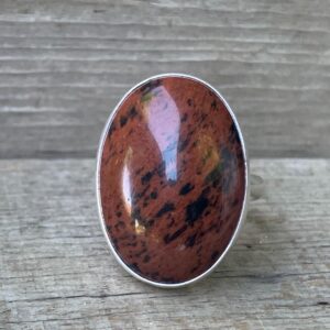 Large Oval Mahogany Obsidian Sterling Silver Statement Ring , Brown Black Stone Ring , Custom Ring , Chunky Ring