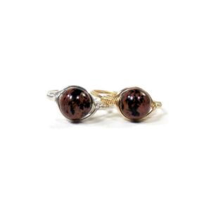 Lg Mahogany Obsidian .999 Fine Silver Wire Wrapped Ring