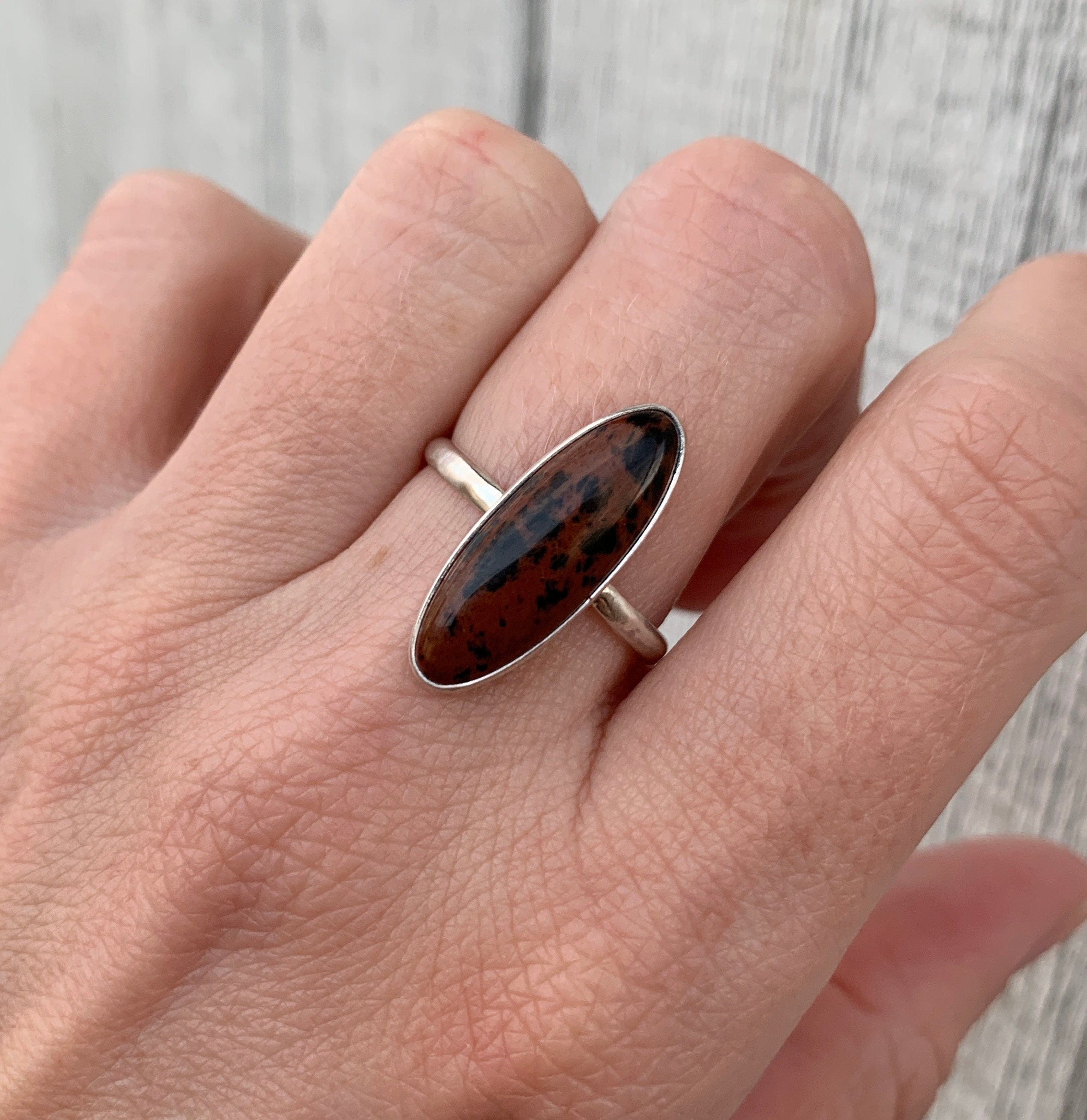 Oval Mahogany Obsidian Brown Sterling Silver Ring | Black Brown Stone Ring | Boho | Minimalist Jewelry | Gifts For Her | Made To Order