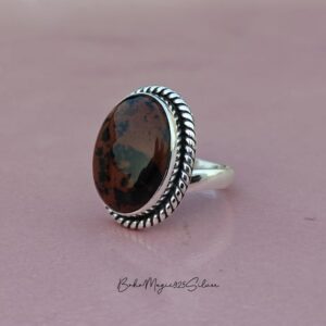 Oval Mahogany Obsidian Ring: Handmade Sterling Silver Promise Ring