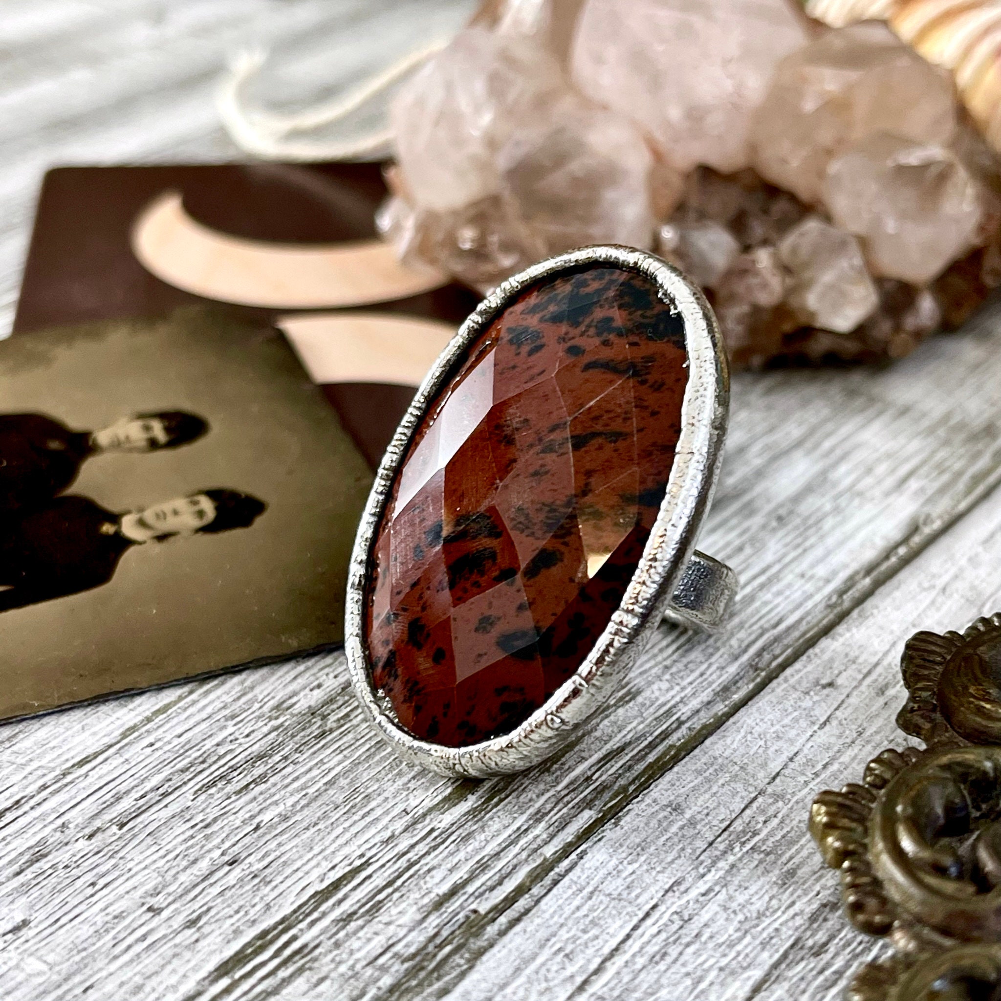 Size 5 Big Mahogany Obsidian Statement Ring In Fine Silver / Foxlark Collection - One Of A Kind // Large Black Red Crystal Jewelry Gemstone Size 5 Big Mahogany Obsidian Statement Ring In Fine Silver / Foxlark Collection - One Of A Kind // Large Black Red Crystal Jewelry Gemstone