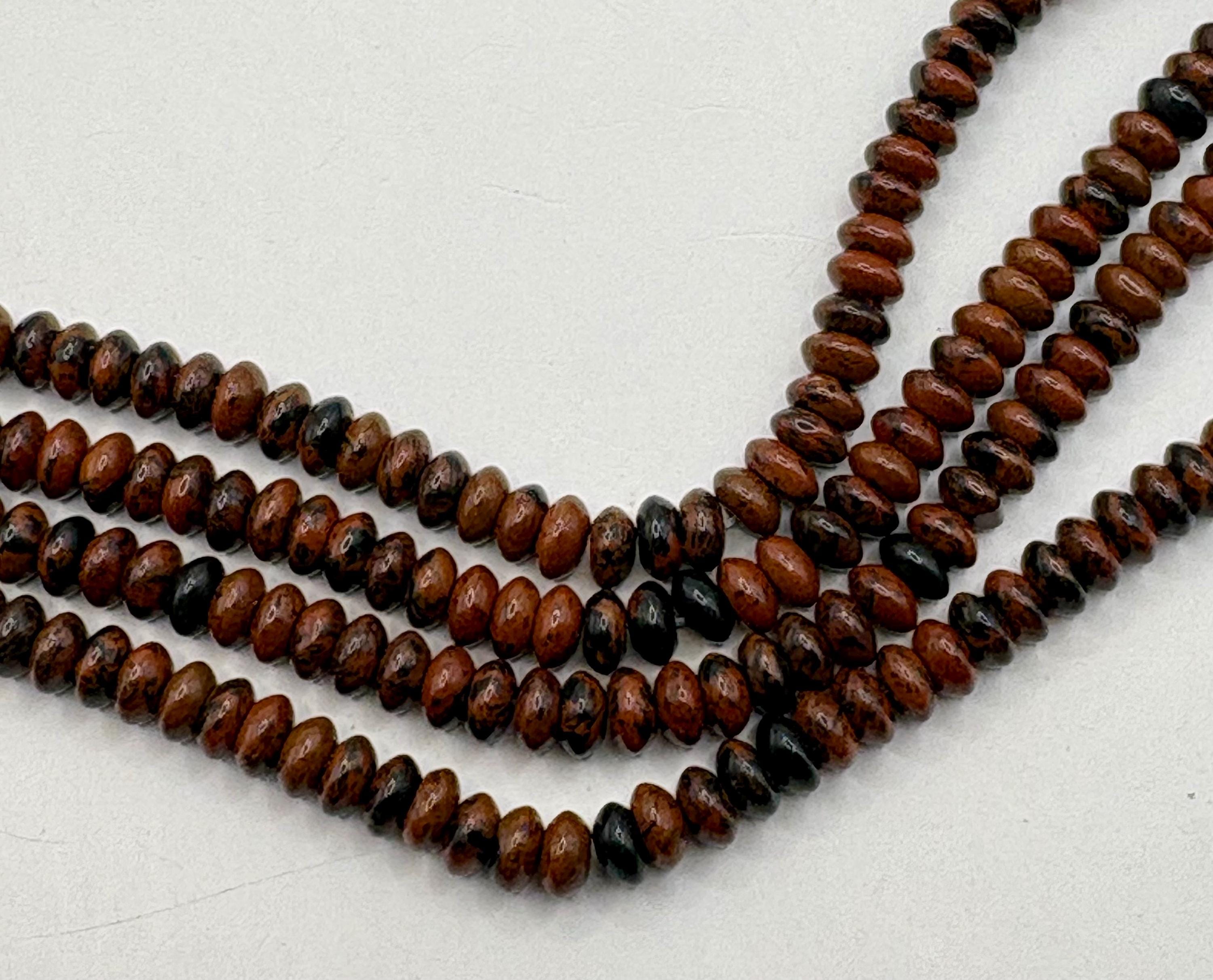 4x6mm Rondelle Mahogany Obsidian Gemstone. 15” Strand Of High Quality Beads, About 140 Per Strand. Reddish-brown And Black Gemstone.