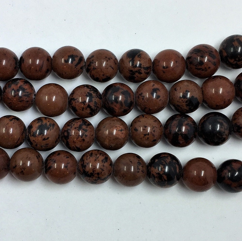 10mm Mahogany Obsidian Gemstone Beads. 15” Strand Of Round Reddish-brown And Black Beads, 38 Per Strand.