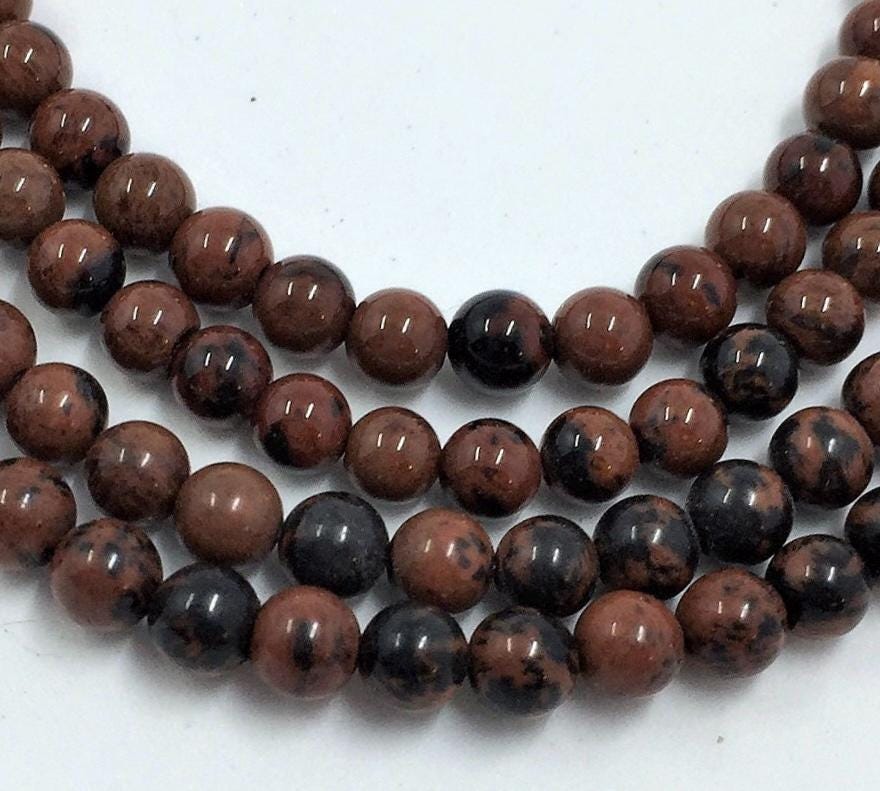 4mm Mahogany Obsidian Gemstone Beads. 15” Strand Of Round Beads, Approx. 90 Per Strand. Reddish-brown And Black Gemstone.
