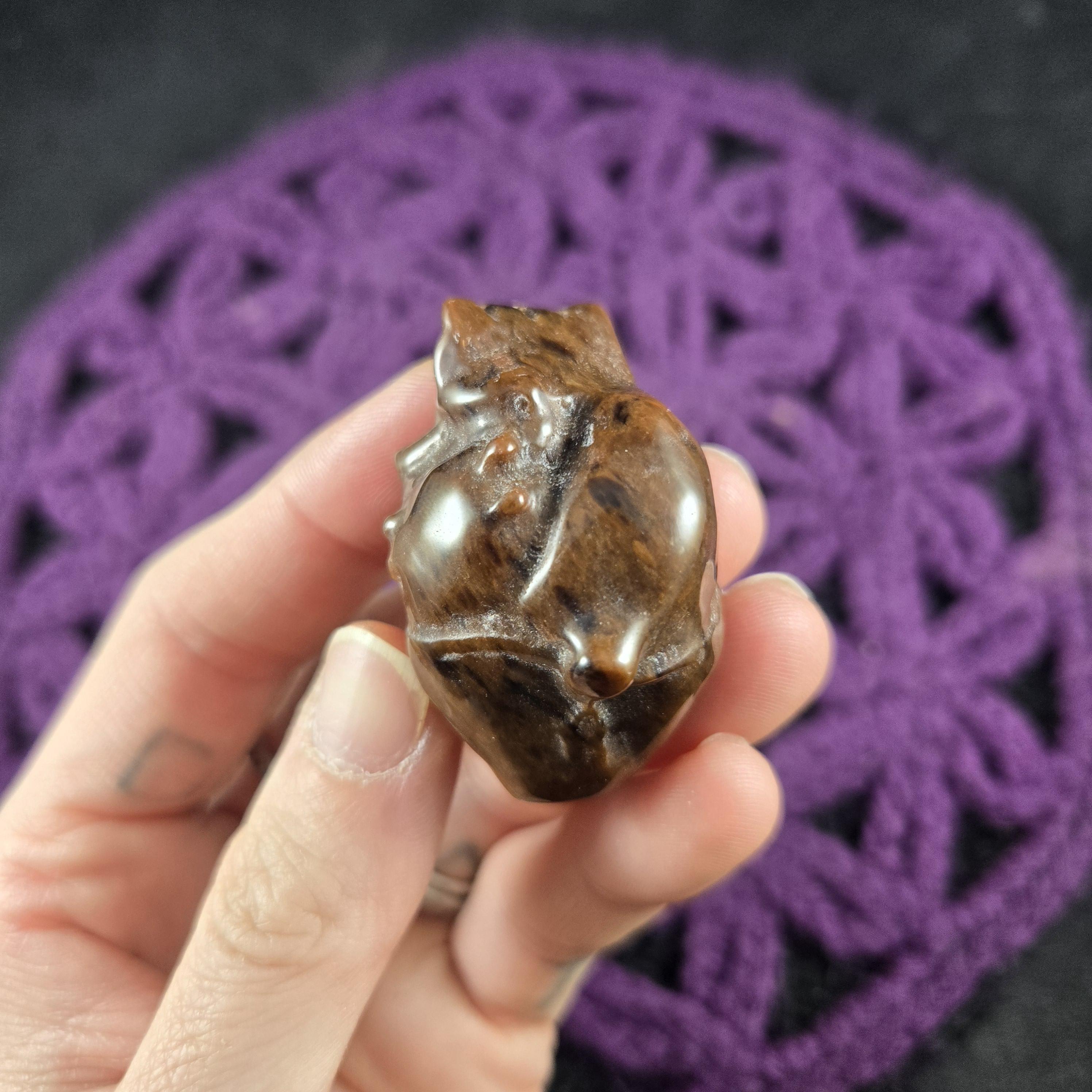 Mahogany Obsidian Anatomical Heart Polished Crystal Stone Carved Red Black Human Heart Carving