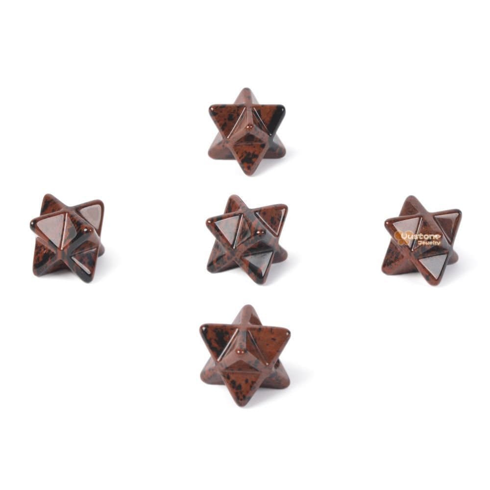 Carved Mahogany Obsidian Gemstone Crystal Merkaba Star Energy Healing Sacred Geometry Chakra Stone