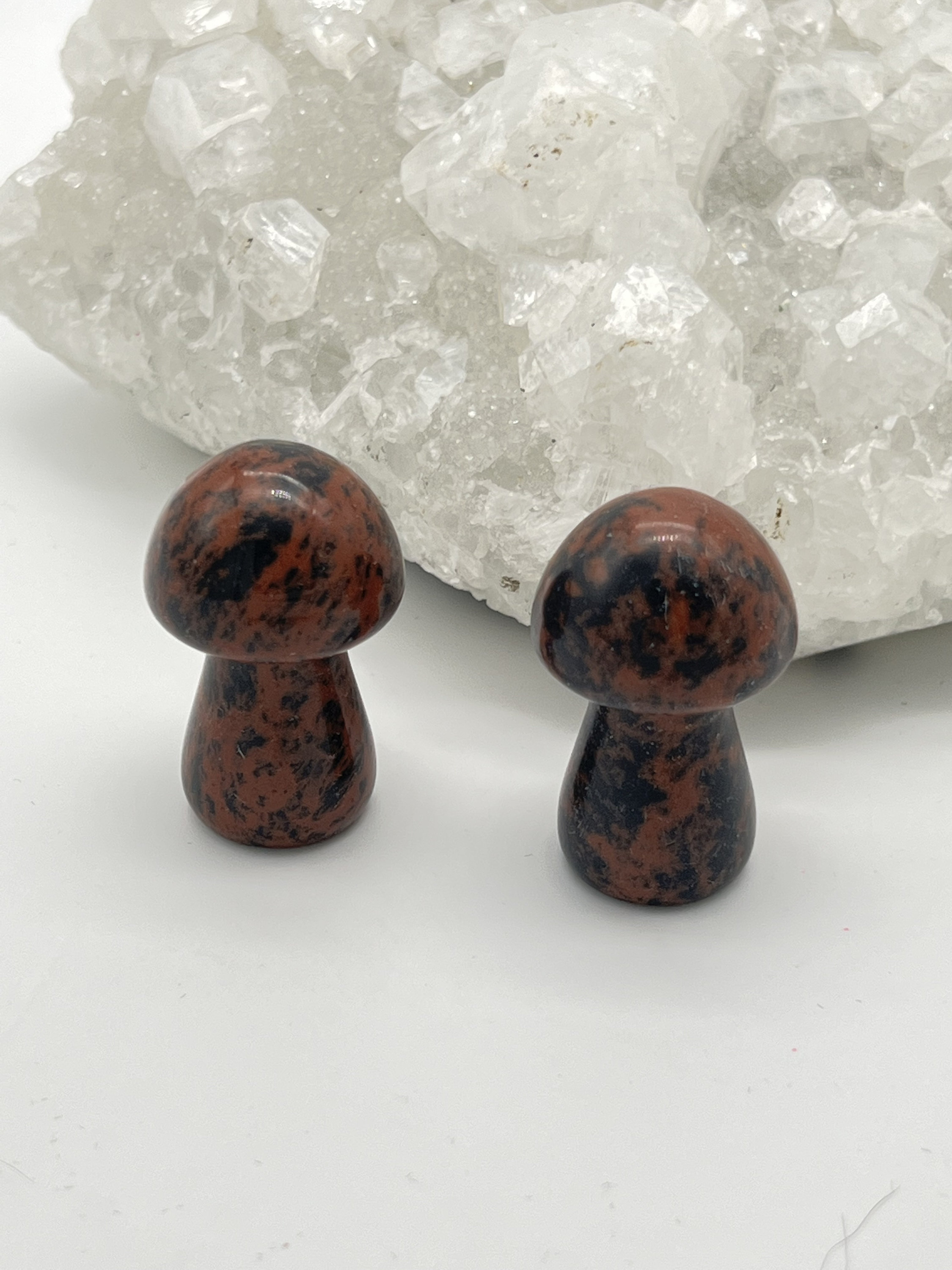 Mahogany Obsidian Carved Mushroom-1 1/2"-set Of Two