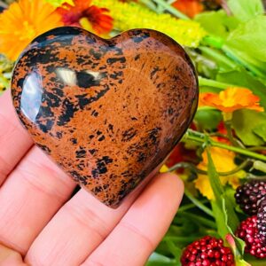Mahogany Obsidian Heart Shaped Palm Stone, Hand Polished Pocket Stone, Healing Crystal