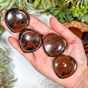 Mahogany Obsidian Heart Calming Stone | 38mm | - No. 359 (red Pocket Worry Crystal, Root Chakra)