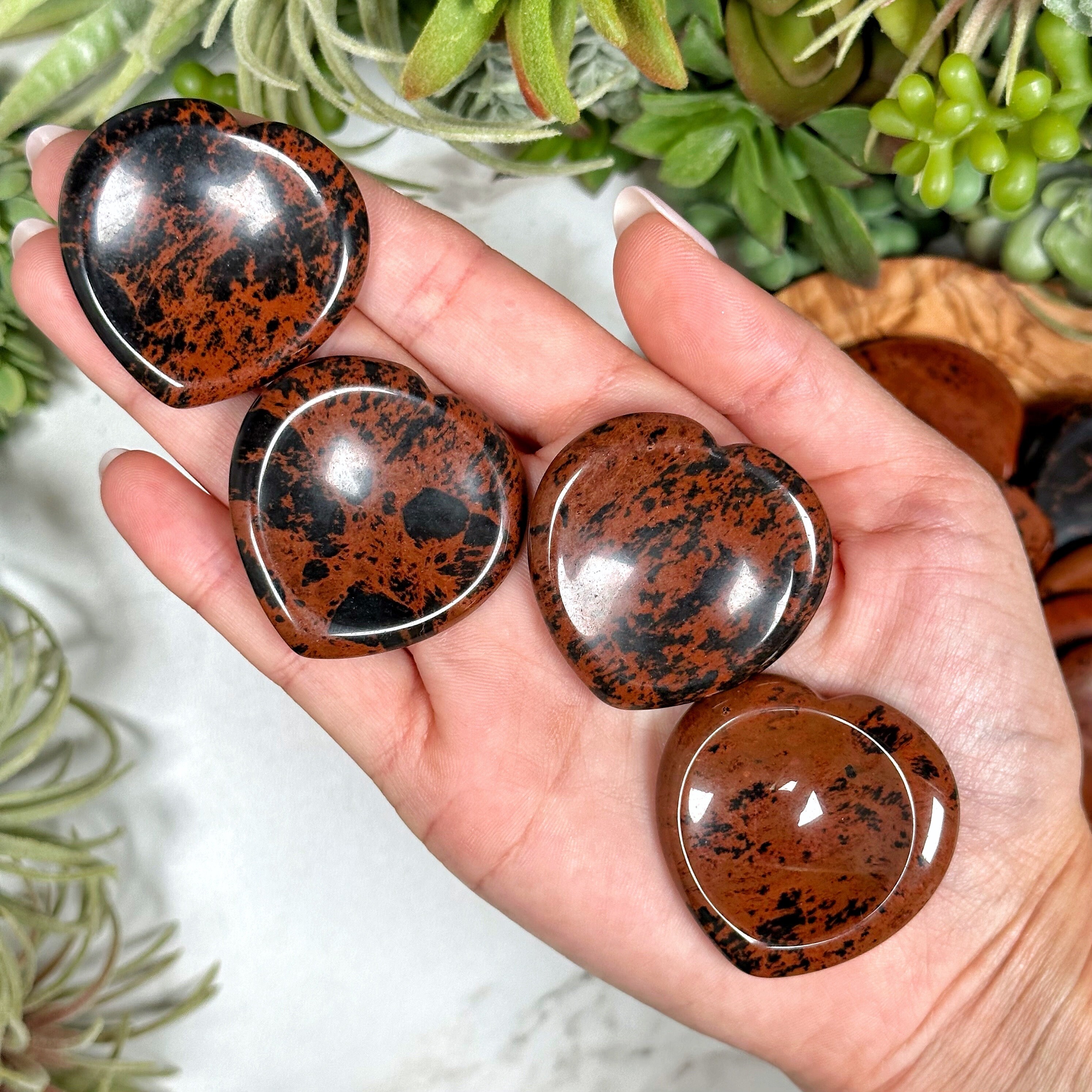 Mahogany Obsidian Heart Calming Stone | 38mm | - No. 359 (red Pocket Worry Crystal, Root Chakra)