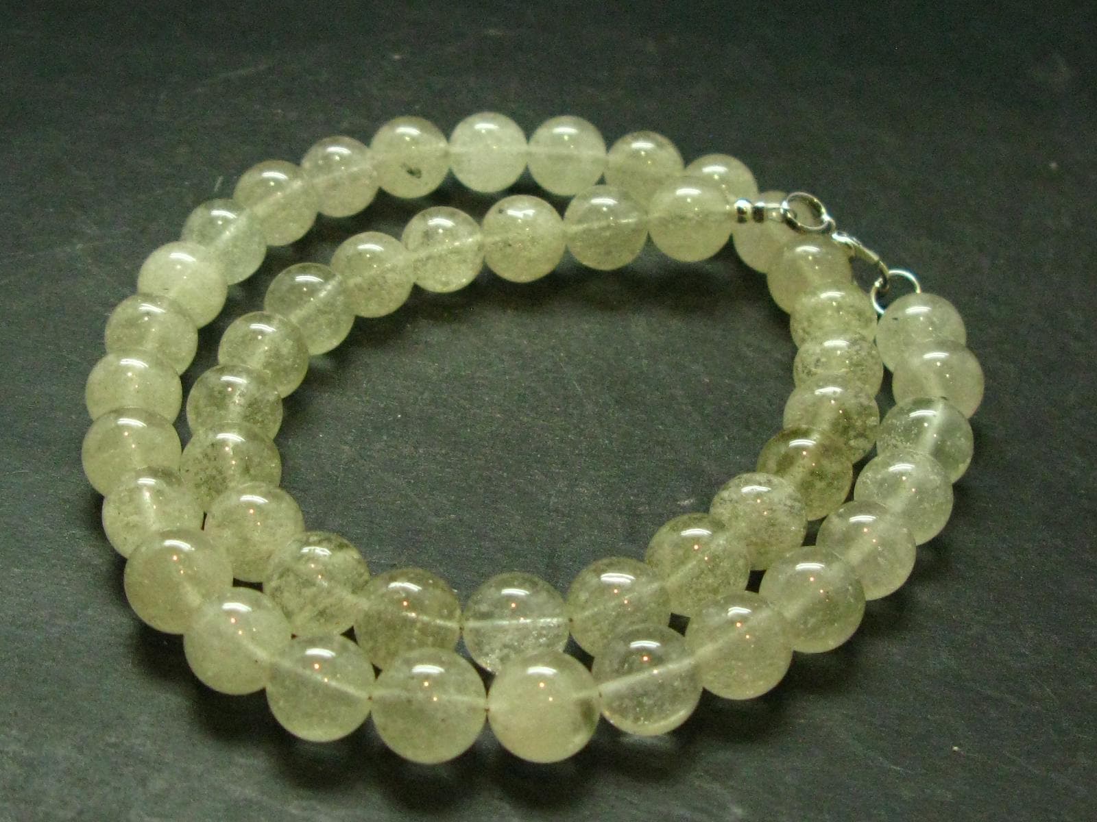 Gem Libyan Desert Glass Tektite Necklace 10 Mm Beads From Libya - 19" - 49.0 Grams