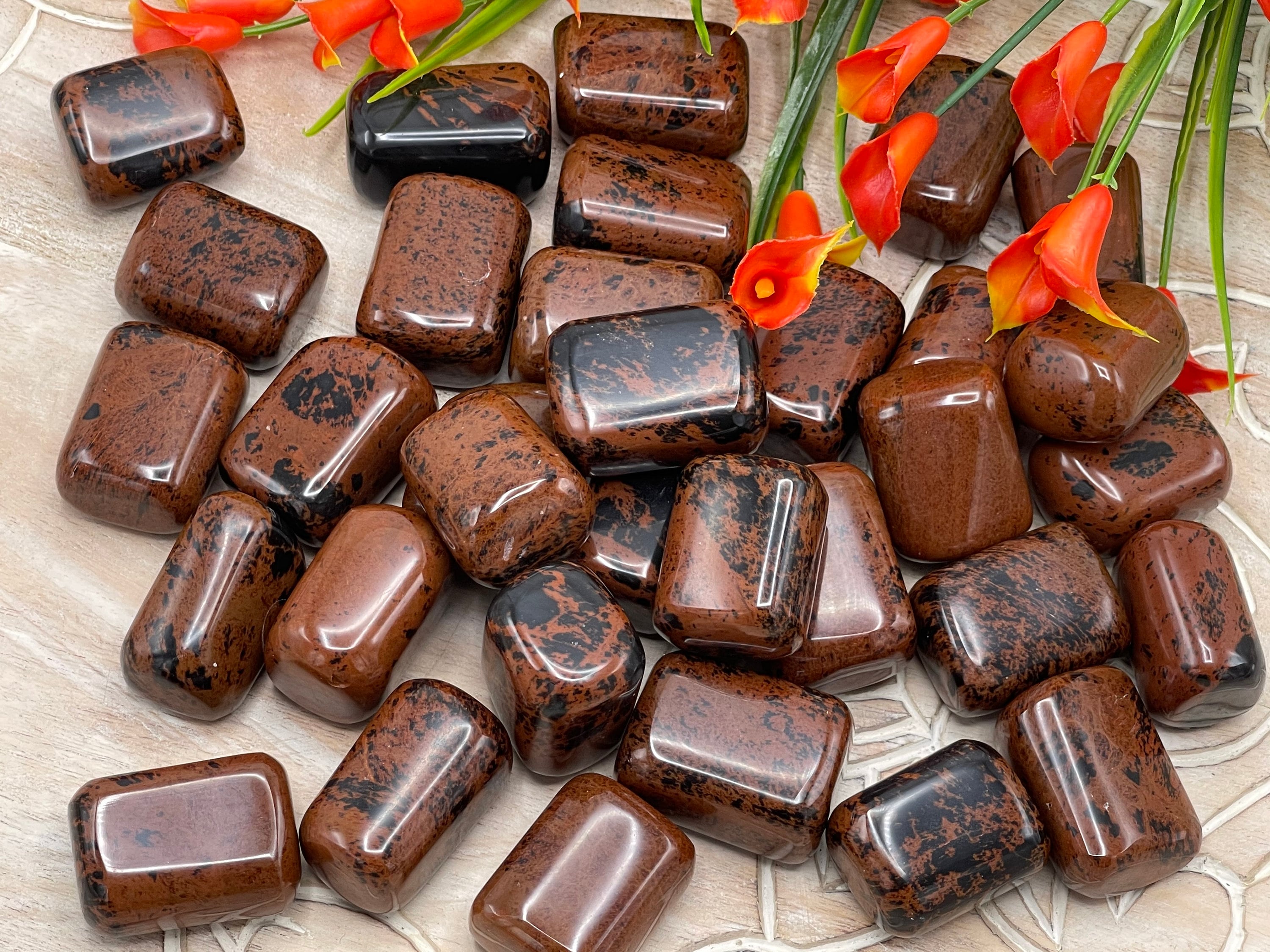 Mahogany Obsidian Tumbled Stones, Tumbled Mahogany Obsidian Crystal, Polished Pocket Stone