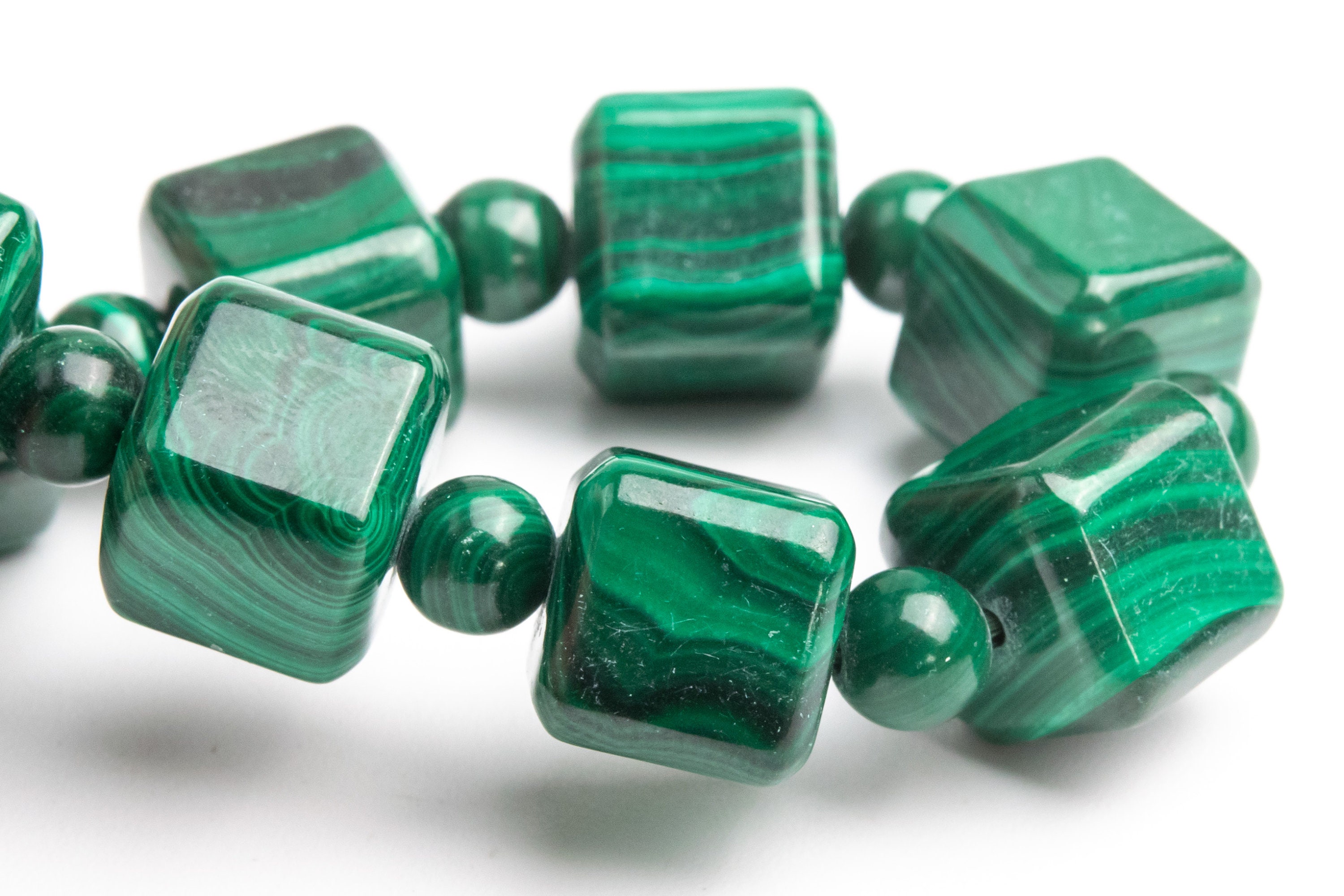 10mm Malachite Beads Deep Green Bracelet Grade Aaa Genuine Natural Beveled Edge Faceted Cube Gemstone 7" (121732h-1550)