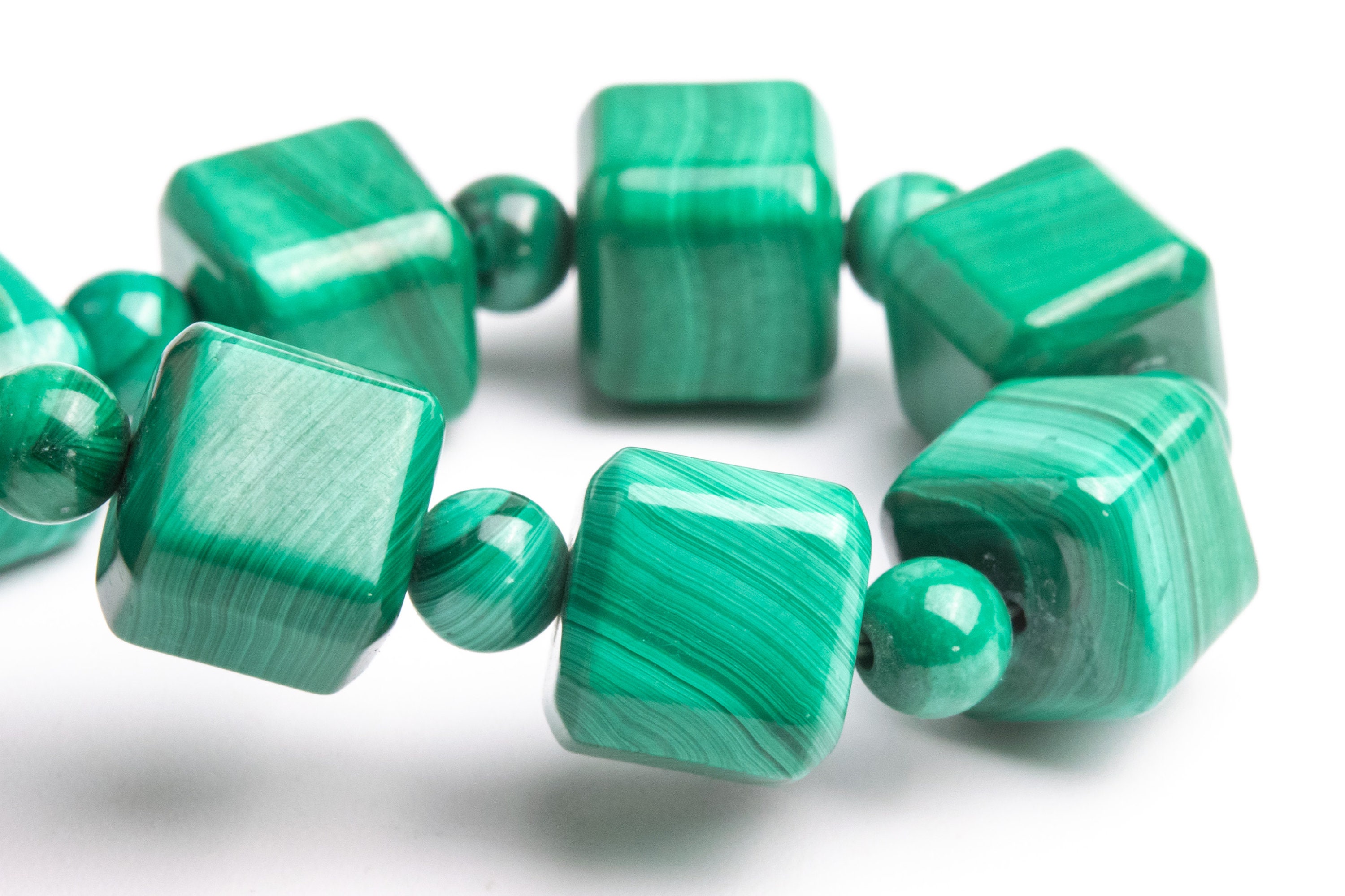 10mm Malachite Beads Green Bracelet Grade Aaa Genuine Natural Beveled Edge Faceted Cube Gemstone 7" (121731h-1550)