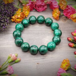 12mm, 15mm AAA Malachite Polished Stretch Bracelet 12mm, 15mm AAA Malachite Polished Stretch Bracelet