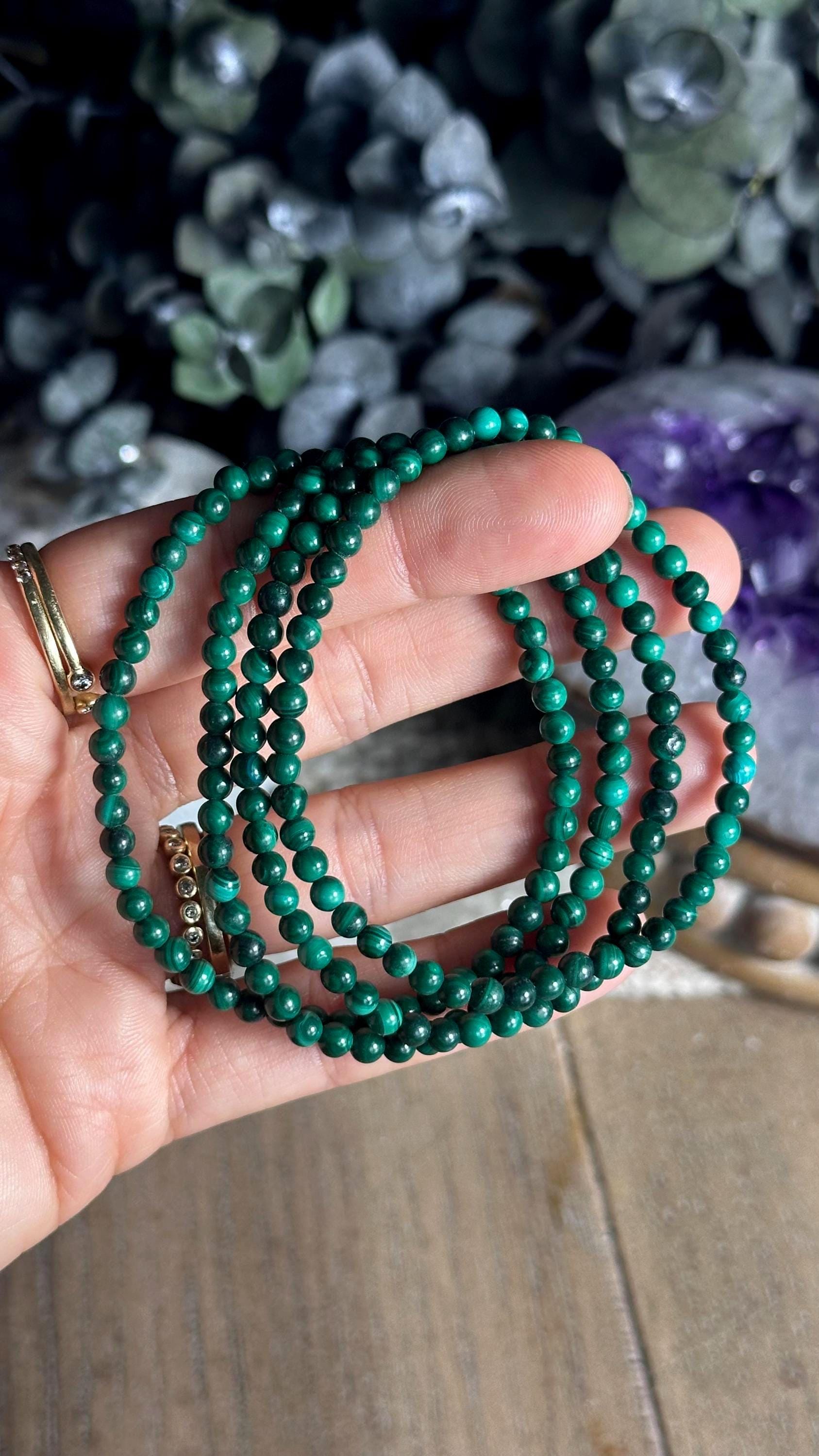 4mm Genuine Malachite Beaded Bracelet, Bead Bracelet, The Real Deal