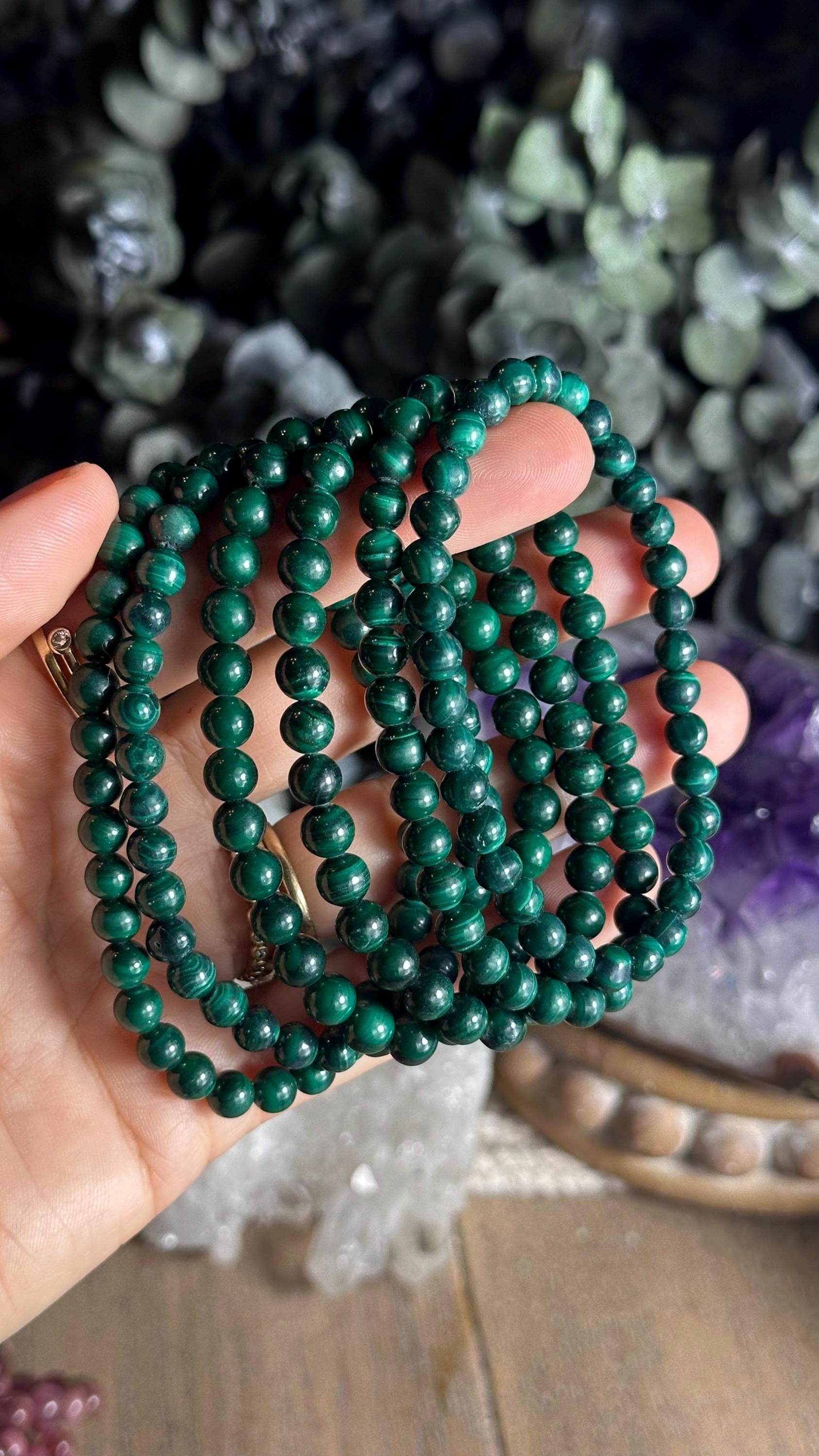 5mm One Genuine Malachite Beaded Bracelet, Bead Bracelet, The Real Deal