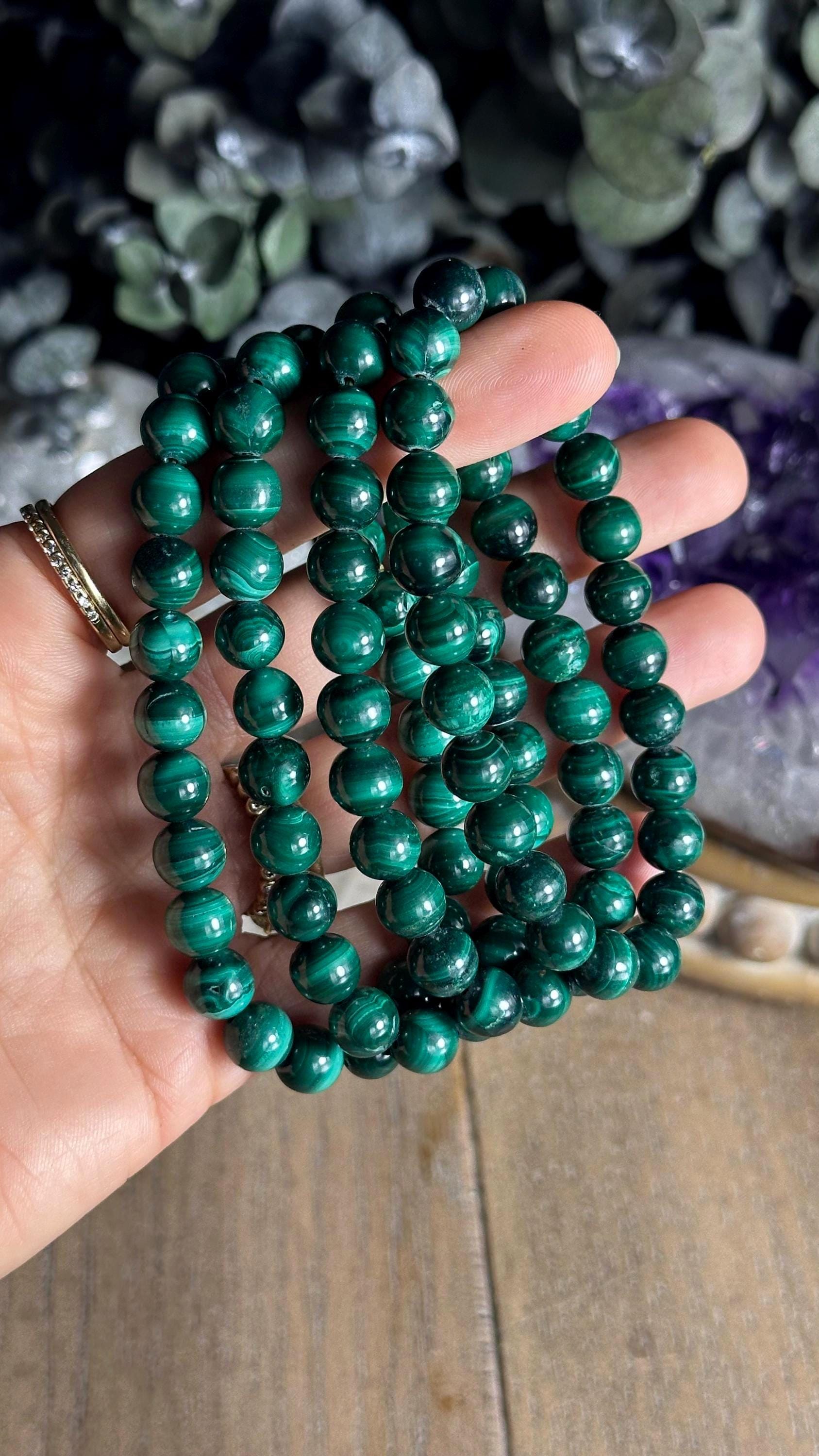 8mm Malachite Beaded Bracelet, Bead Bracelet