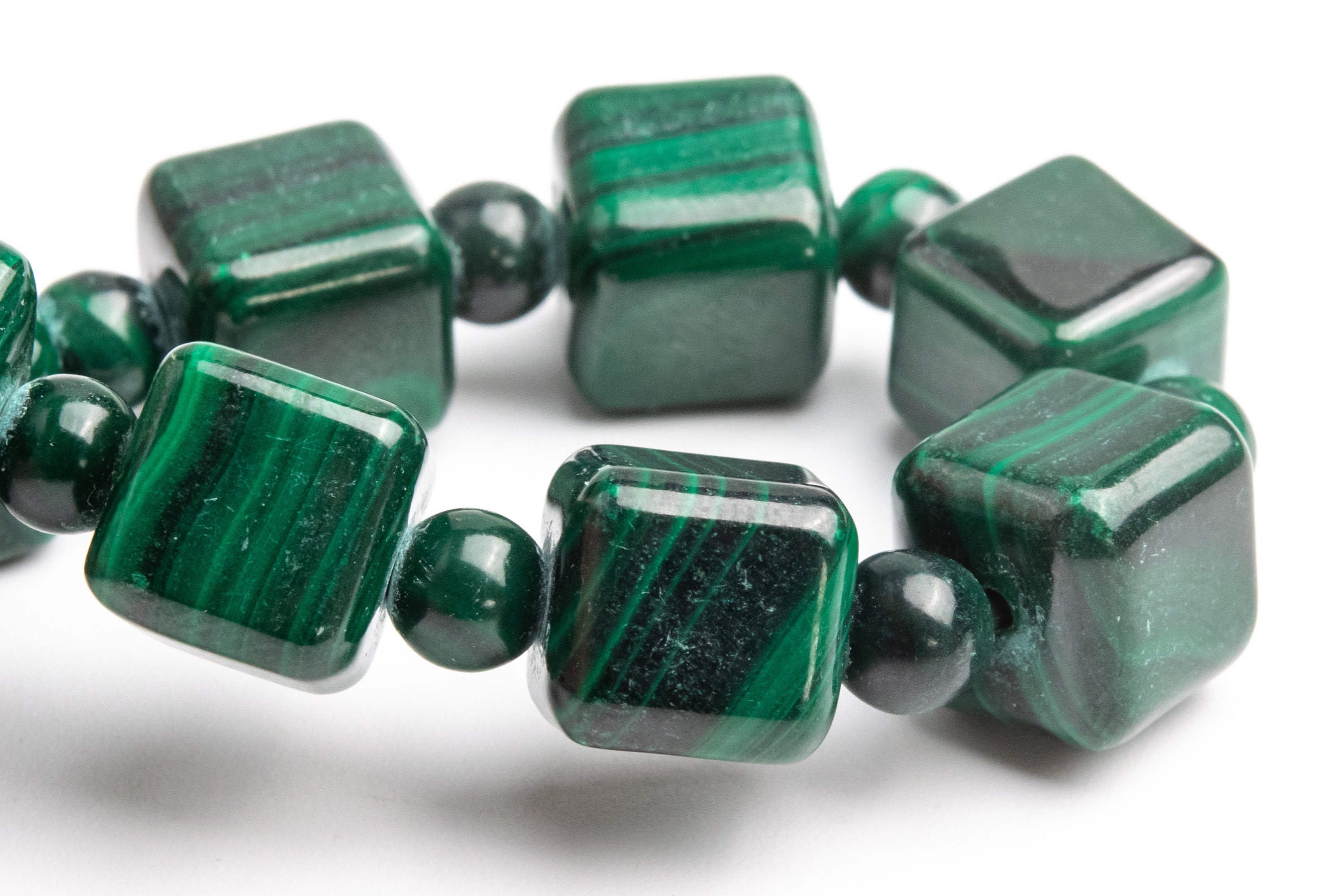 9-10mm Malachite Beads Dark Green Bracelet Grade Aaa Genuine Natural Beveled Edge Faceted Cube Gemstone 7" (121730h-1549)