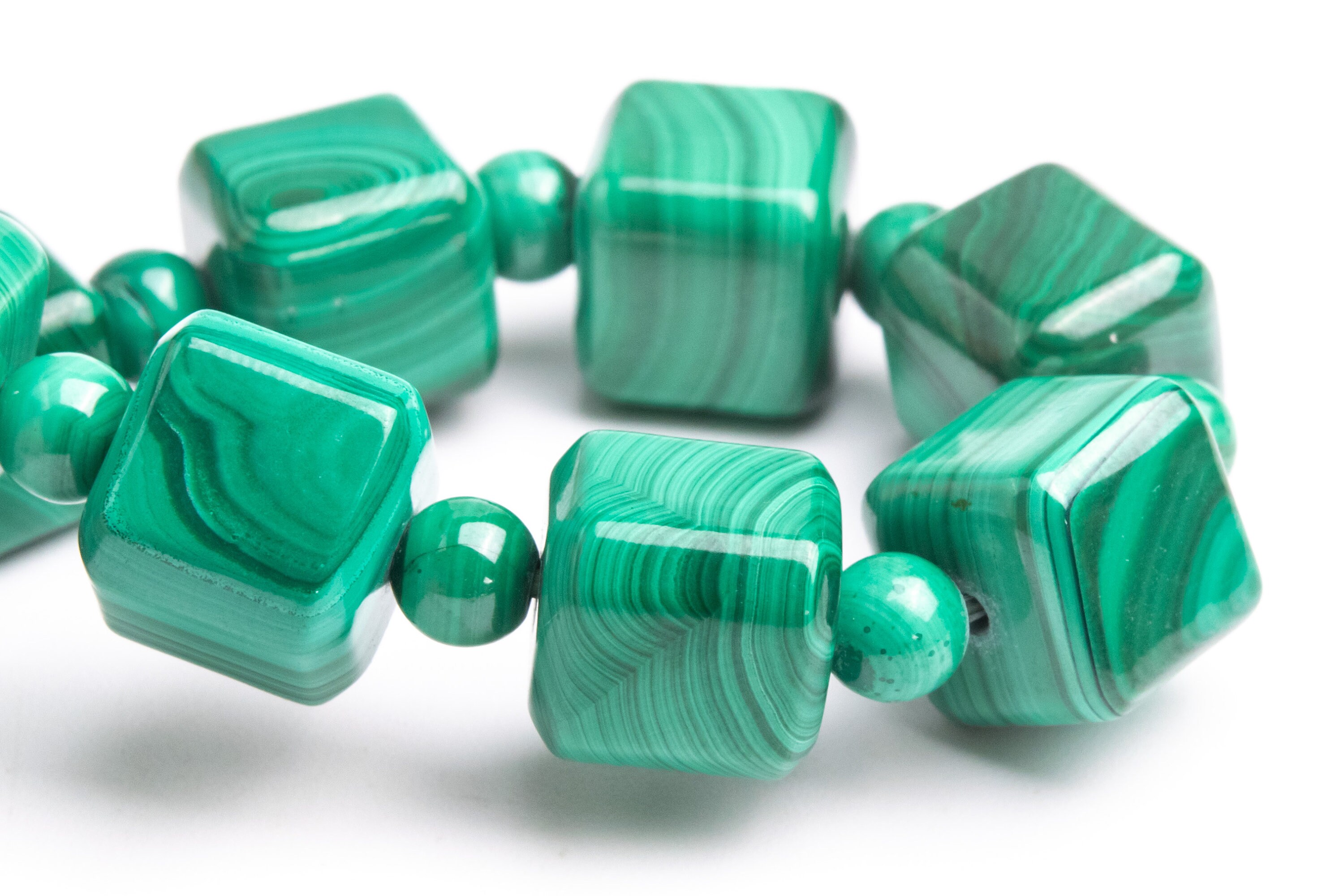 9-10mm Malachite Beads Green Bracelet Grade Aaa Genuine Natural Beveled Edge Faceted Cube Gemstone 7" (121728h-1549)