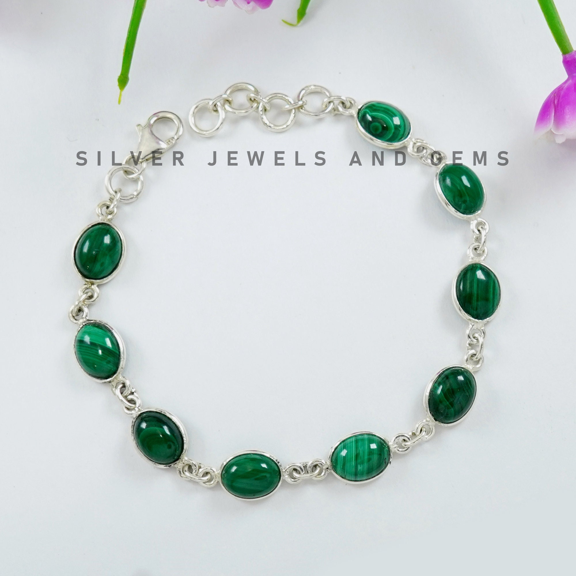 Malachite Bracelet, 925 Sterling Silver Bracelet, Handmade Bracelet, Wedding Bracelet, Gift For Her, Green Gemstone Bracelet
