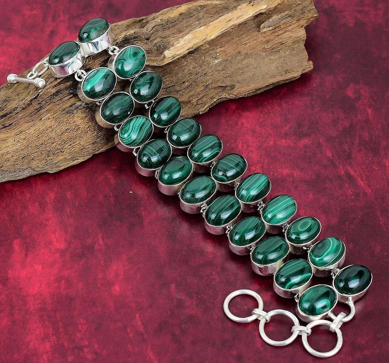 Malachite Bracelet, 925 Sterling Silver Jewelry Bracelet, Adjustable Bracelet, Gemstone Bracelet, Handmade Jewelry, Wedding Gifts.