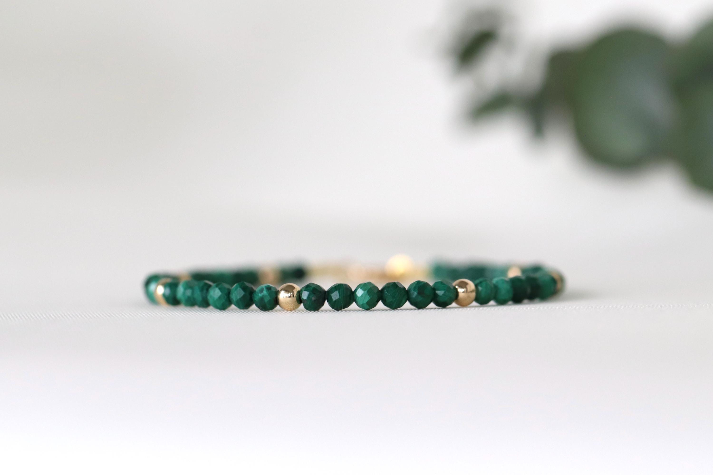 Aaa+ Malachite Bracelet With 14k Gold Filled, Green Crystal Bracelet 3mm, Delicate Gemstone Bracelet, Woman Bracelets, Gift For Her