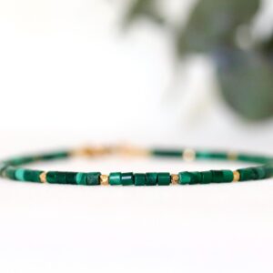 AAA+ natural Malachite bracelet with 24k gold vermeil beads from Thailand, green square crystal bracelet 2mm AAA+ natural Malachite bracelet with 24k gold vermeil beads from Thailand, green square crystal bracelet 2mm