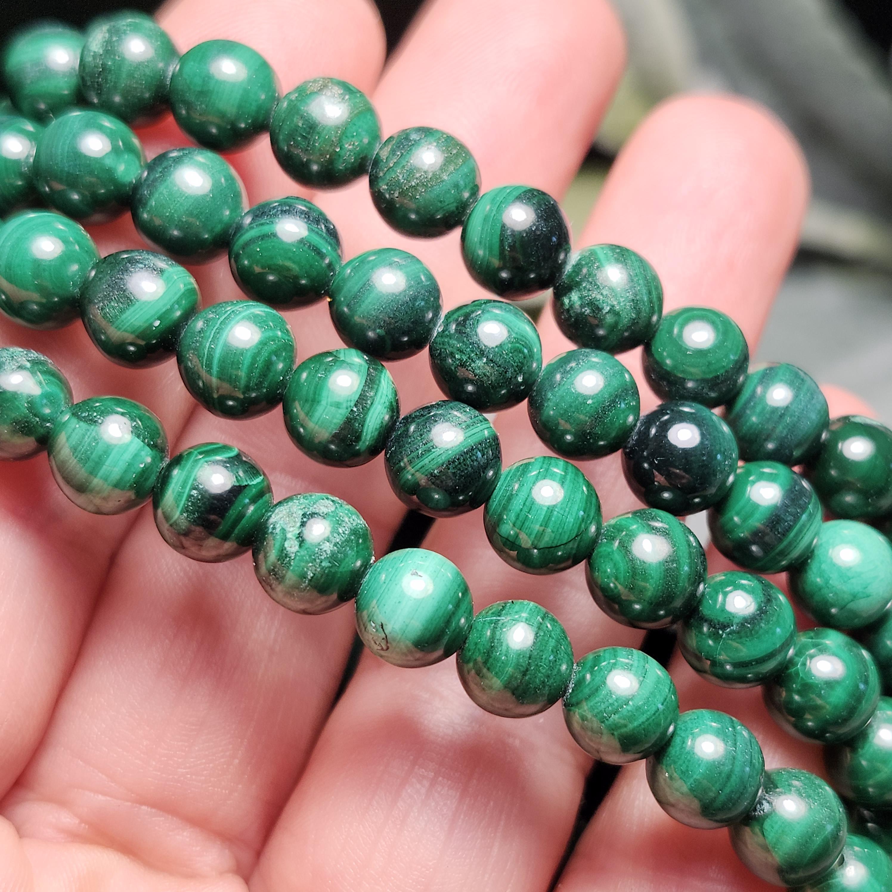 Malachite Bracelet - Authentic Malachite -beaded Crystal Bracelet - Malachite Jewelry