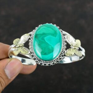 Malachite Bangle: 18K Gold Plated Butterfly Cuff, 925 Sterling Silver Malachite Bangle: 18K Gold Plated Butterfly Cuff, 925 Sterling Silver