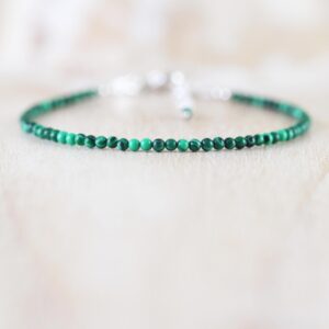 Dainty Malachite Bracelet, Sterling Silver, Yellow Or Rose Gold Filled, 2 - 2.2mm Beads Dainty Malachite Bracelet, Sterling Silver, Yellow Or Rose Gold Filled, 2 - 2.2mm Beads