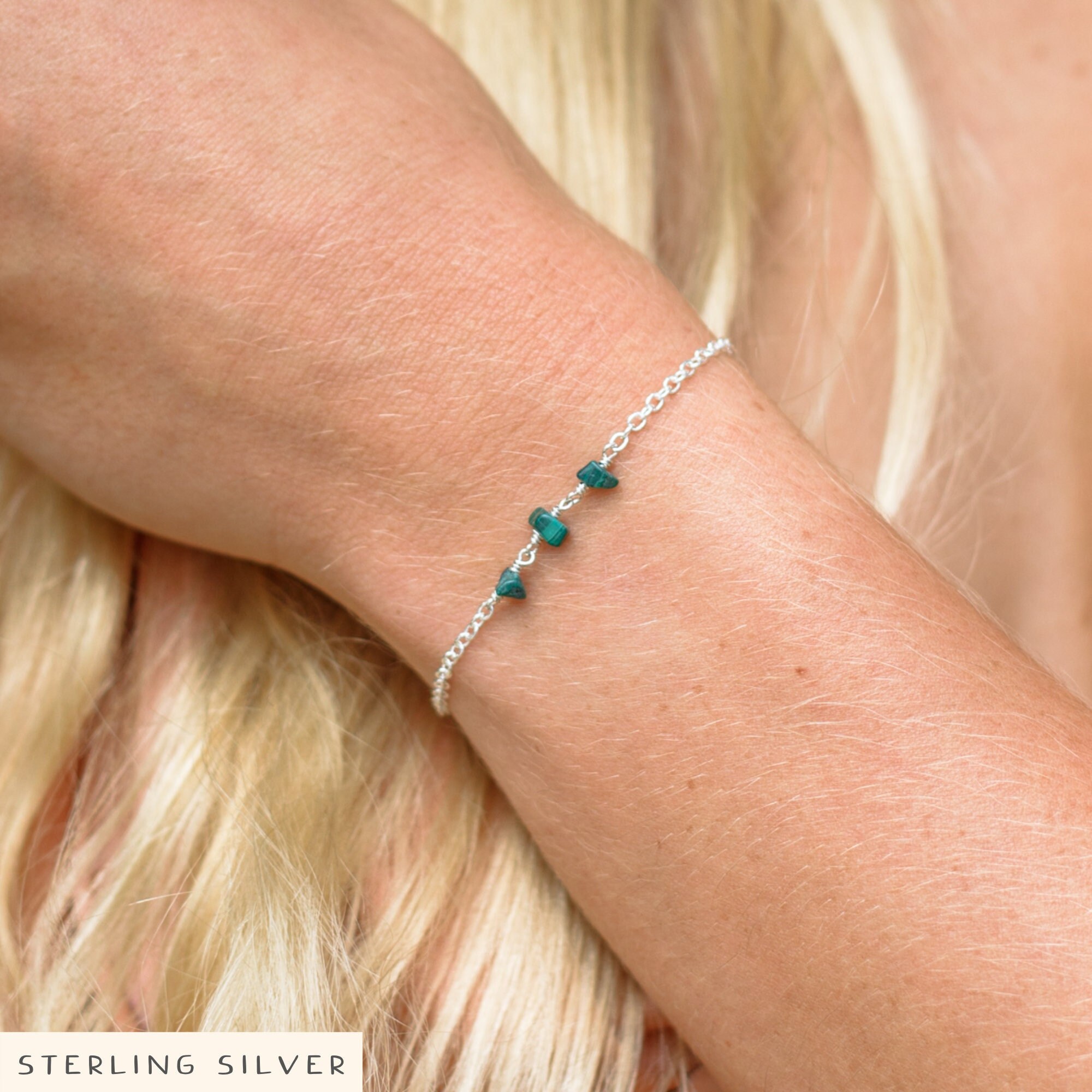 Dainty Malachite Rosary Bracelet - Handmade Gemstone Chip Bracelet