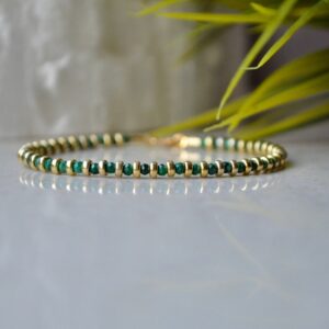 Malachite Bracelet - Delicate Bracelet, Genuine Malachite Jewelry With Gold Vermeil, Green Stone Bracelet, Ultra Skinny Womens Bracelet