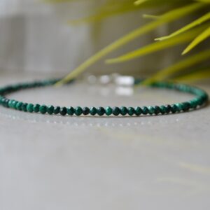 Malachite Bracelet - Bracelet Femme, Green Crystal Bracelet 2mm, Ultra Skinny Gemstone Bracelet, Woman Bracelets, Gift For Her