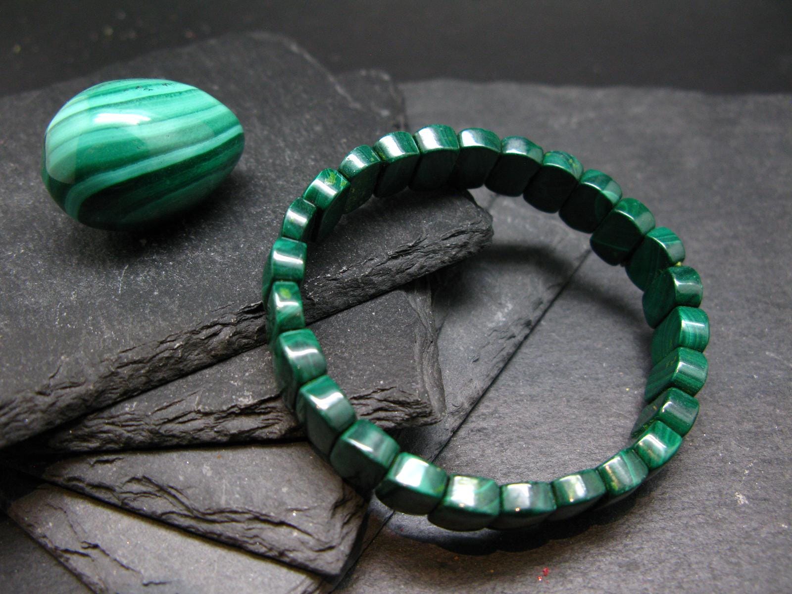 Malachite Genuine Bracelet ~ 7 Inches ~ 12mm Oval Beads Malachite Genuine Bracelet ~ 7 Inches ~ 12mm Oval Beads
