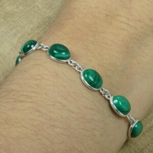 Green Malachite Bracelet: 925 Sterling Silver Adjustable Gemstone Green Malachite Bracelet: 925 Sterling Silver Adjustable Gemstone