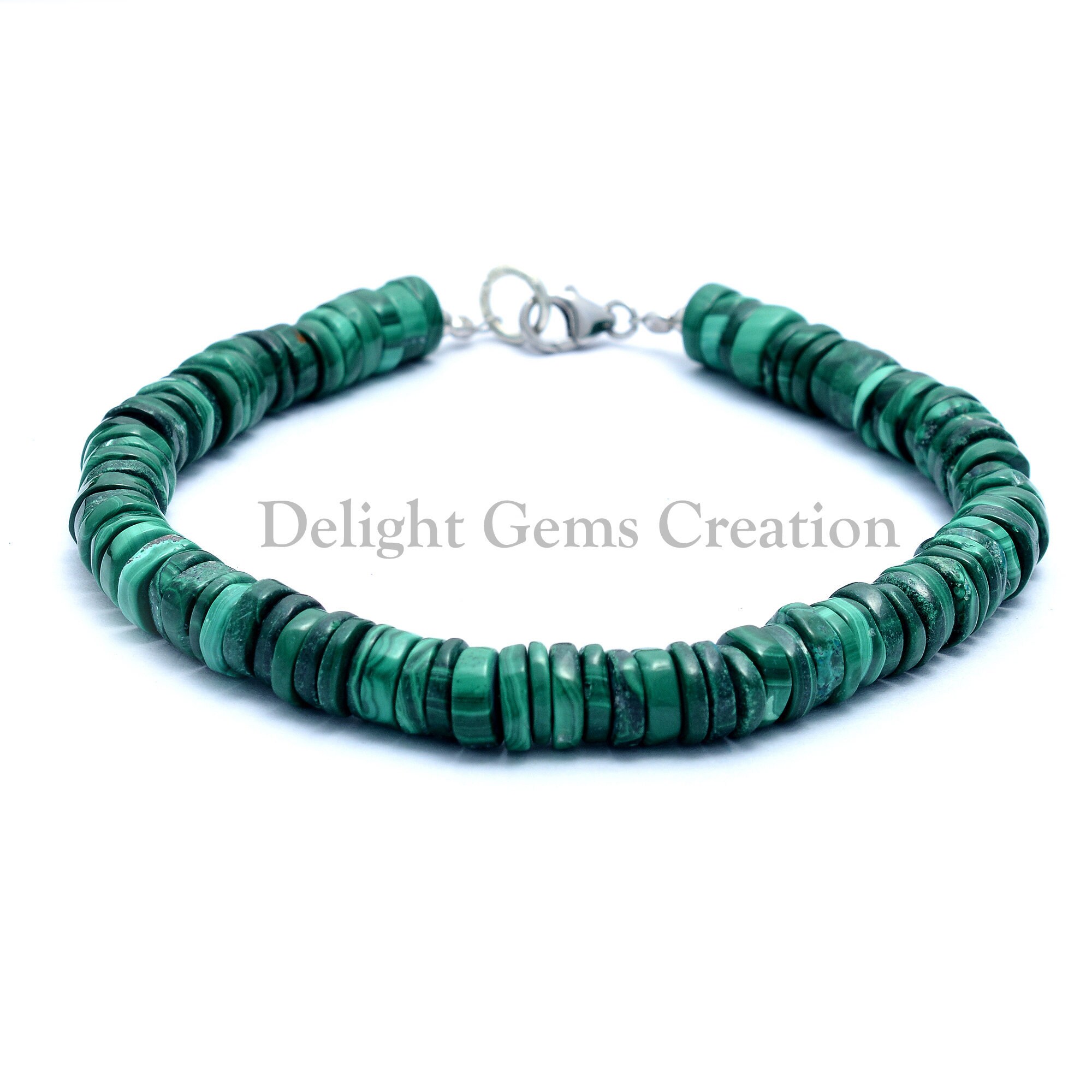 Green Malachite Beaded Bracelet, Tyre Disc, 5-5.5mm