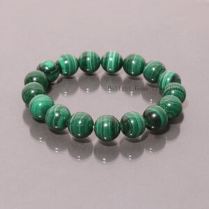 Green Malachite Gemstone Bracelet, 12mm Round Beads, Stretch Fit Green Malachite Gemstone Bracelet, 12mm Round Beads, Stretch Fit