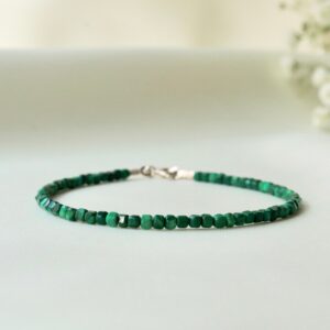 Malachite Bracelet, Green Gemstone Jewelry, Square Bead Bracelet, Crystal Bracelet 2.5 Mm, Dainty Bracelet, Woman Bracelets, Gift For Her