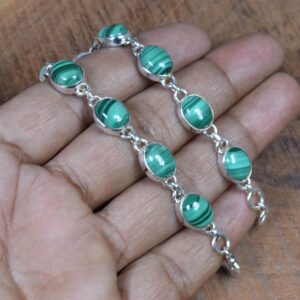 Green Malachite Sterling Silver Bracelet: Adjustable Oval Stone Jewelry Green Malachite Sterling Silver Bracelet: Adjustable Oval Stone Jewelry