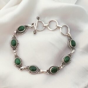Handmade Malachite Bracelet: 925 Sterling Silver Adjustable Chain Handmade Malachite Bracelet: 925 Sterling Silver Adjustable Chain