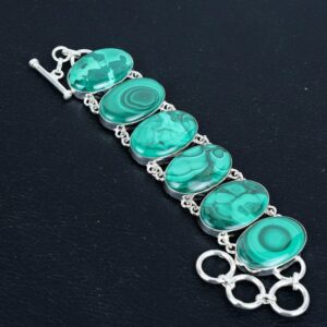 Handmade Malachite Bracelet: 925 Sterling Silver Adjustable Chain Handmade Malachite Bracelet: 925 Sterling Silver Adjustable Chain