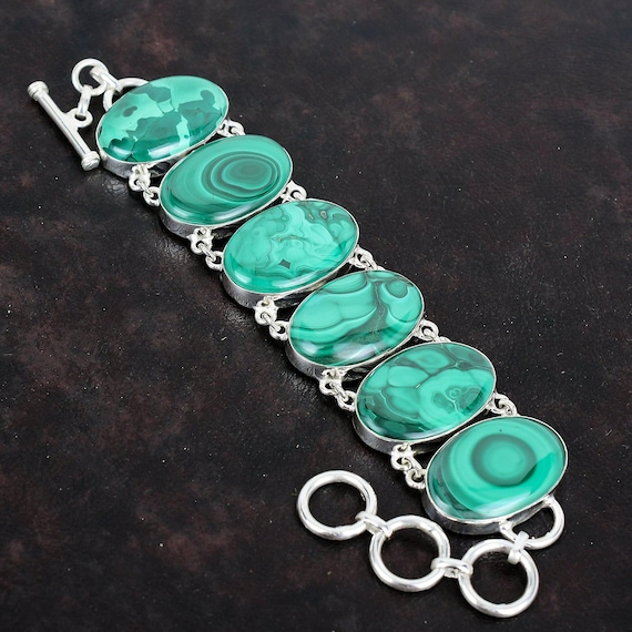 Malachite Bracelet: Handmade 925 Sterling Silver Adjustable Gemstone Jewelry