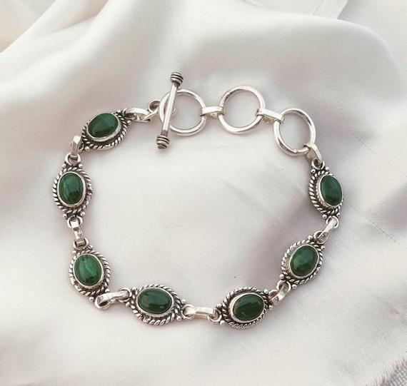 Handmade Malachite 925 Sterling Silver Bracelet, Adjustable Gemstone Handmade Malachite 925 Sterling Silver Bracelet, Adjustable Gemstone