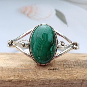 Handmade Malachite Bangle: 925 Sterling Silver Cuff Handmade Malachite Bangle: 925 Sterling Silver Cuff
