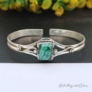 Handmade Malachite Bangle: Sterling Silver Cuff Bracelet Handmade Malachite Bangle: Sterling Silver Cuff Bracelet