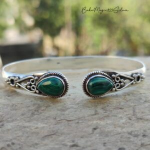 Handmade Malachite Gemstone Bangle: 925 Sterling Silver Cuff Handmade Malachite Gemstone Bangle: 925 Sterling Silver Cuff